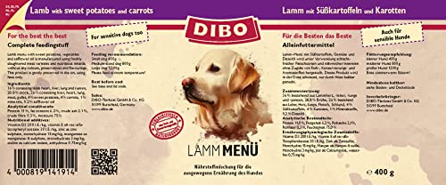 DIBO Menü Lamm, 6 x 400g-Dose, Hundefutter, Nassfutterohne Konservierungsstoffe, Reine Fleischdosen aus frischem und natürlichem Fleisch Qualität