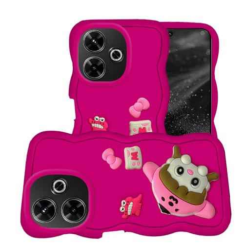 Image of AESTMO Back Case Cover for Redmi 13 5G | 3D Cute Fun Cartoon Characters | Anti Slip Grip Cute Wave Curly Frame Shape | Full Body Protection | Camera Protection Back Cover for Redmi 13 5G (Pink)