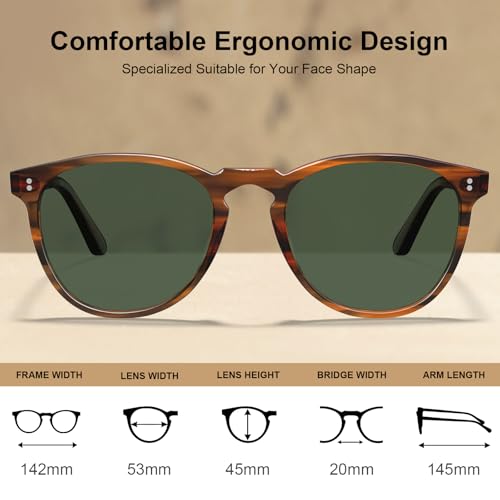 CARFIA Acetate Polarized Sunglasses for Men Trendy Retro Sun Glasses CA23074