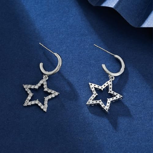 Star Earrings for Women Rhinestone Star Earrings Dangle Silver Sparkly Earrings Dangly Star Stud Earrings Jewelry Hypoallergenic Lightweight4
