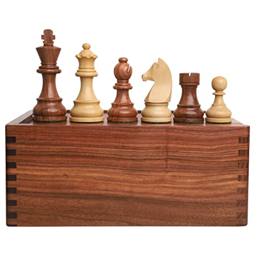 Jeu d'échecs en bois de tournoi 9,9 cm en palissandre doré avec sa boîte de rangement de luxe