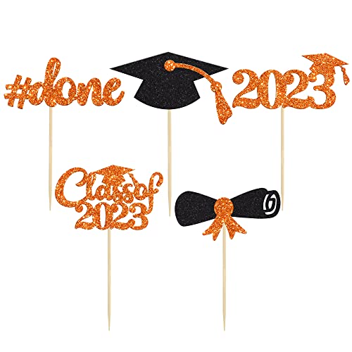 Gyufise 30Pcs 2026 Graduation Cupcake Toppers Orange Glitter Class of 2026 Done Cupcake Picks Grad Cap Diploma Cake Decorations for 2026 Graduation Theme Party Cake Decorations Supplies - Image 3