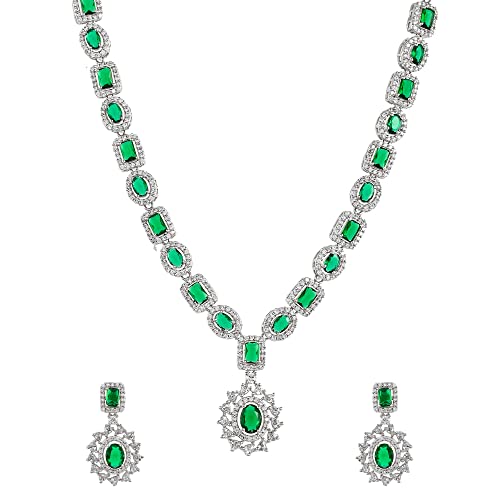 Voylla Green & CZ Brass Plated Jewellery Set