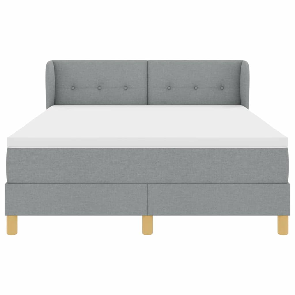Cama con somier con colchón gris claro, 140 x 190 cm, funda de tela, cabecero ajustable, marco de madera estable, núcleo de muelles ensacados para parejas, dormitorio moderno