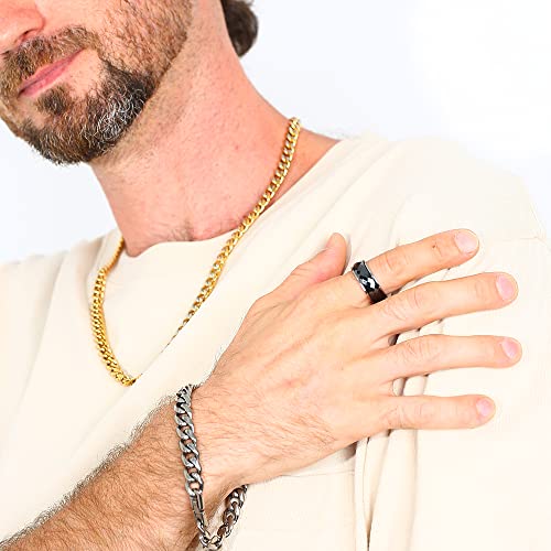 8Mm Titanium Fidget Wedding Rings Black Ceramic Faceted Spinner Rings For Men Women Silver, Nickel Free Anxiety Promise Engagement Ring Finger Band Comfort Fit Size 9.5 #TOP2