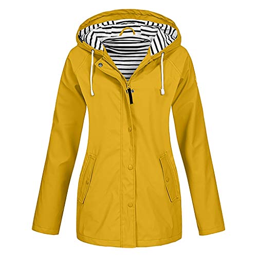 Chubasquero para mujer con capucha, bolsillo funcional, parka para la lluvia, impermeable, transpirable, con capucha, cortavientos, con bolsillos, amarillo, XL Cover