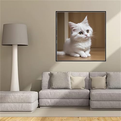 Loisirs Créatifs Adultes : Diamond painting adulte chat blanc 85x85cm et accessoires DIY
