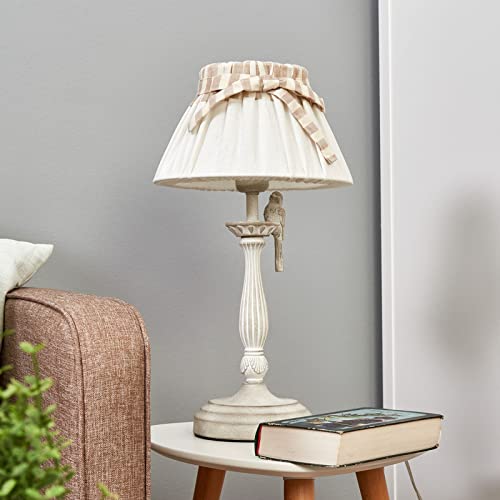 Karmiqi Lampe de Chevet Vintage Lampe de Table avec Décorations D'oiseaux, Abat-jour en lin avec petits nœuds, E27, 40W, H 40 cm Cover