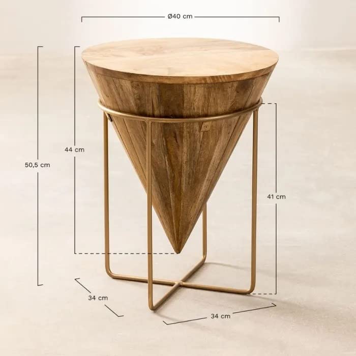Image of Priti Wooden Coffee Table Living Room Table Solid Wood in Conical Shape | Wooden Surface Top & Sturdy Metal Legs Industrial Sofa Table for Living Room Modern Design Home Furniture