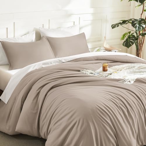 Image of Litanika Light Coffee Comforter Full Size, 3 Pieces Lightweight Solid Bedding Set, All Season Fluffy Bed Set (79x90In Comforter & 2 Pillowcases)