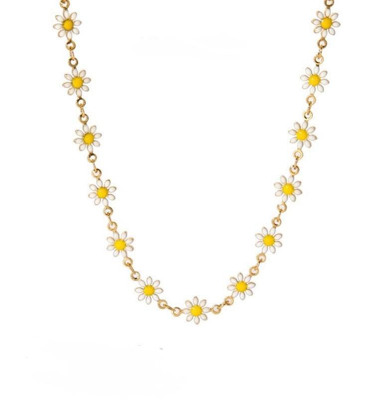 Mädelswelt lange Gänseblümchen Kette aus Edelstahl 316L Halskette wasserfest 18k vergoldet (ca.41+5cm Länge)