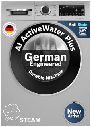 Bosch 10 kg 5 Star Front Load Fully-Automatic Washing Machine, Iron Steam Assist, AI ActiveWater Plus, Pretreatment, Anti Stain, In-Built Heater, Allergy Plus, Silver, WGA252ZSIN