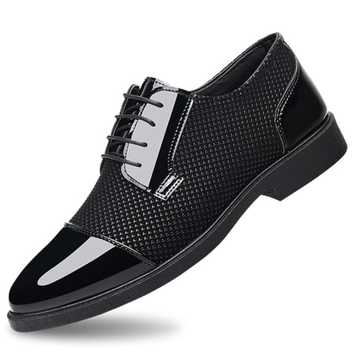 Men's Oxford Dress Shoes, PU Leather Lace-Up, Textured Pattern, Black and White