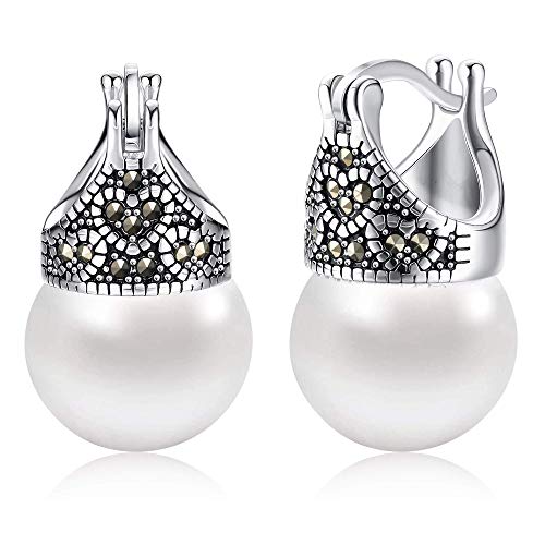 Chriscoco Plata De Ley 925 Pendientes para Mujer Pendientes Gota de Perla de Concha Simulada, Regalo de Joyería para Mujer de Cumpleaños y Aniversario de San Valentín Cover