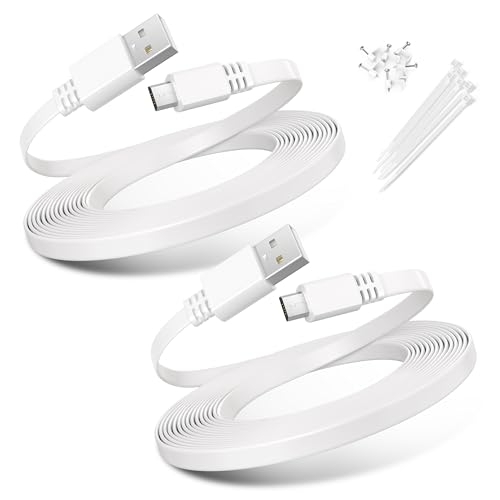 Basesailor Cable Alimentacion Micro USB 6M 2-pack,Cable Carga Alargador Micro USB Plano,Largo Cargador Para Neos Smartcam,Yi/Nest Cam,Cámara Blink Outdoor 3ª Generación XT XT2,Controlador Xbox One