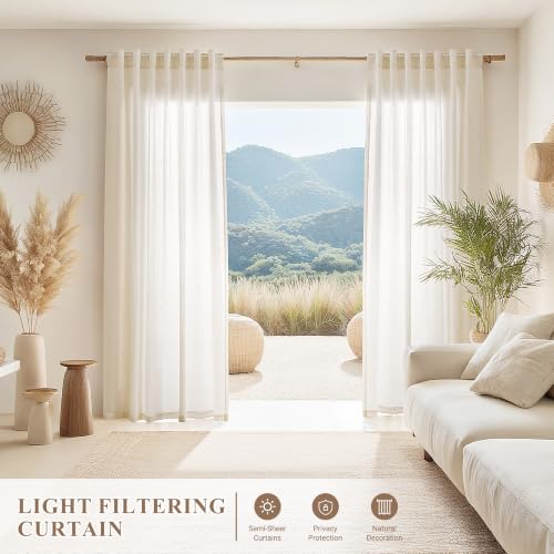 Image of Joywell Extra Long Linen Curtains 40x108 Inch for Living Room Beige Cream