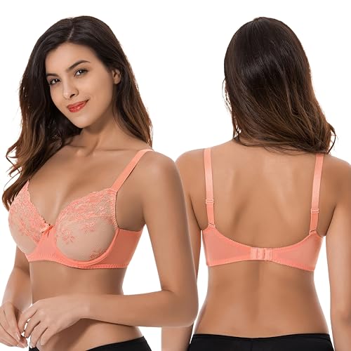 Curve Muse Semi-Sheer Balconette Underwire Lace Bra and Scalloped Hems (2 or 3 Pack)4