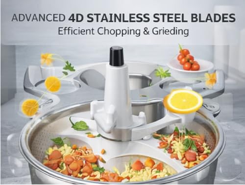 Image of TRADY Electric Food Chopper 3-Speed Stainless Steel Vegetable Chopper | 4D Blade Technology | Multipurpose Meat Grinder, Vegetable Cutter, Egg Beater | 2L Bowl | Powerful Motor Kitchen Processor