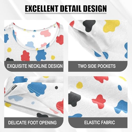 Pajama Short Sets Colorful Spots White Background Soft Cotton Summer Sleepwear 2 Piece PJS Size 5-14T3