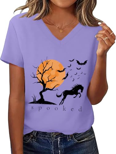 Spooked Horse Shirt Halloween Horse Shirts Spooky Season Short Sleeve Casual Tee Top Horses Lover Gifts