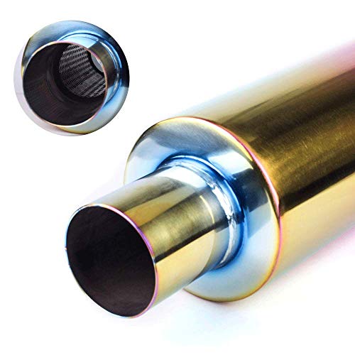 Image of Exhaust Muffler,Universal Stainless Steel Exhaust Burnt Tip,14.8 inches Length,2 inches Inlet 3 inches Outlet,Neo Chrome