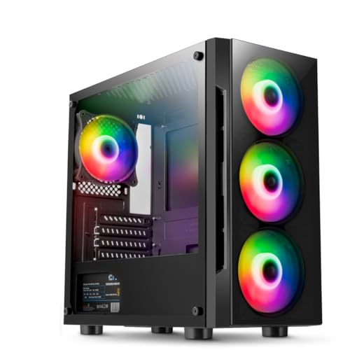 Gaming PC Tower – Intel Core i7, GT710 2GB Graphics, 16GB RAM, 128GB SSD + 1TB HDD, Windows 11 Pro, 1-Year Warranty – Complete Gaming PC Set for Work and Play (Alpha Black)