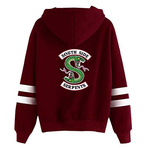 Unisex Felpa con Cappuccio Riverdale Southside Serpent Hoodie Felpe Riverdale Donna Maglietta Manica Lunga Maglione con Stampa a Strisce Pullover Cappotto per Ragazzi e Ragazze (Vino Rosso, S)