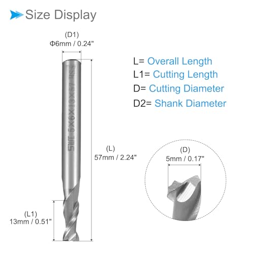 Image of 2-Flute Spiral End Mill Bits, 5mm Diameter 13mm Length, High Speed Steel Straight Milling Cutter with Storage Case- (Applications: for Plywood Hardwood Plastic), 3-Pieces