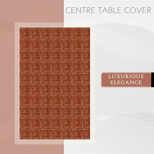 Image of Kuber Industries Center Table Cover | 40X60 Inch | 4 Seater Kitchen Table Cloth | Tabletop Cover | PVC Table Cloth | Decorative Table Cover | Tea Table Cover | Wooden Check Design | Brown, Rectangular
