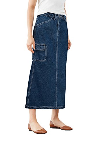 Hybrid & Company Womens Super Comfy Long Denim Maxi Skirt SK152708 Dark WASH 7