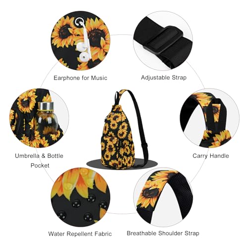 Duryarhall Sling Bag for Women Crossbody Chest Bag Convertible from Left to Right, Water Repellent Gym Backpack, Anit Theft, Sunflower - image 4