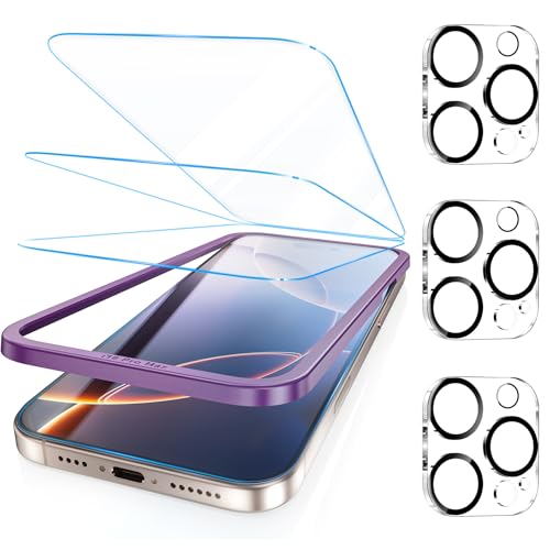 Fotbor [3+3 Pack for iPhone 16 Pro Screen Protector, Anti-Blue Light, [Eye Protection] 9H+ Tempered...