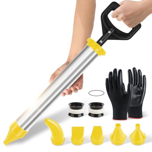 BQHRJG Siringa per malta 5 in 1 - pressa per malta in acciaio inox. Siringa per calcestruzzo per riempire crepe. La pistola per fughe viene fornita con un paio di guanti