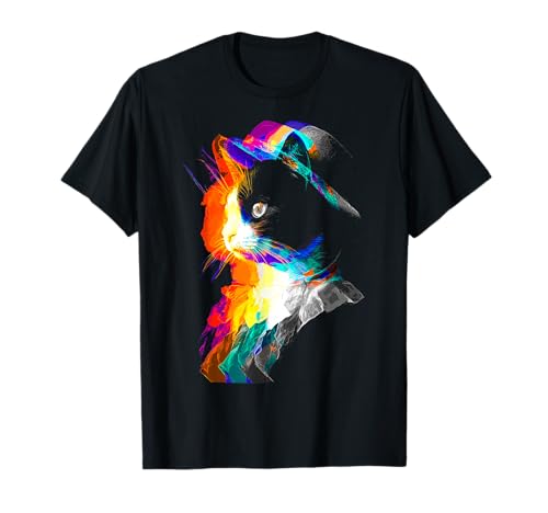 Minuet Colorido Gato Amante Dibujo Motivo Ilustración Camiseta
