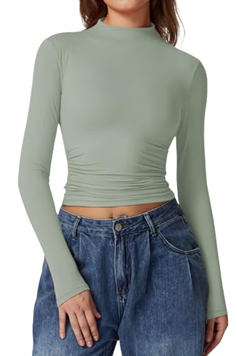 トップス high-neck long-sleeves Hai Houston White Men's Long Sleeve Mock Turtleneck Shirt - Dark Red