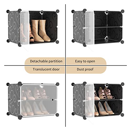 Image of Portable Shoe Rack Organizer with Door, 96 Pairs Shoe Storage Cabinet Easy Assembly, Plastic Adjustable Shoe Storage Organizer Stackable Detachable Free Standing DIY Expandable 12 Tier Black