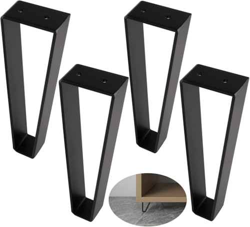 Image of Metal Bench Legs Set of 4 Triangle-Shape Heavy Duty Trapezoid Furniture Legs 4pcs, Solid Steel Furniture Hairpin Leg for Side Table, TV Stand and Cabinet (Black, 10 inch)