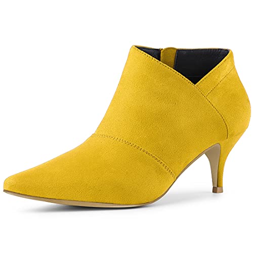 Allegra K Women's Pointed Toe Kitten Heel Cutout Yellow Ankle Boots 10 M US