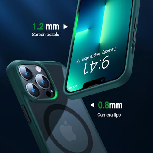 Image of TORRAS Magnetic for iPhone 13 Pro Max Case, Military Grade Drop Tested | Compatible with MagSafe, Shockproof Translucent Hard Back Soft Slim Protective Case for iPhone 13 Pro Max, Green