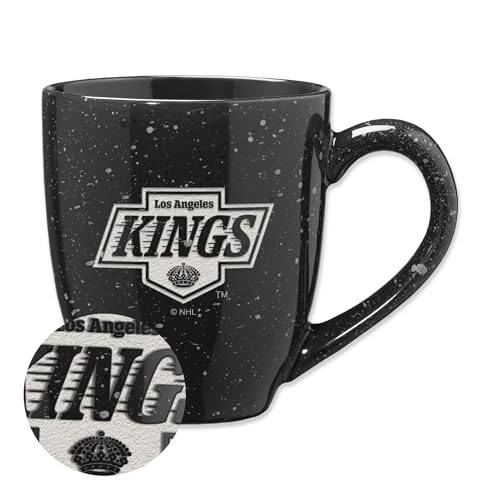 Rico Industries NHL Hockey Los Angeles Kings Black 16 oz Team Color Laser Engraved Speckled Ceramic Coffee Mug