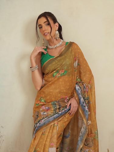 Image of Amazon Brand - Anarva Women's Kalamkari Saree With Blouse Piece