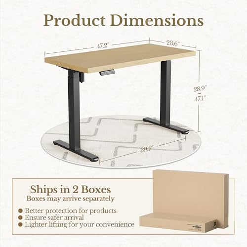 Image of ErGear Electric Standing Desk, 48 Inch Adjustable Height Sit Stand Up Desk with 1.18 inch Thickness Whole-Piece Desktop, Computer Office Desk for Home Office, Light Walnut