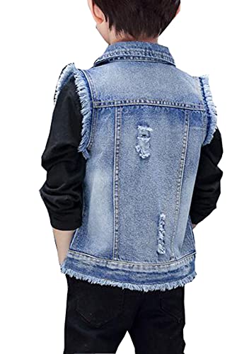 MYtodo Boy's Solid color Denim Vest Kids Casual Sleeveless Jean Jacket2