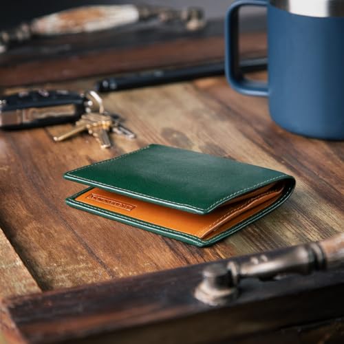 Downholme Men's Bifold Slim Silhouette Leather Wallet (British Racing Green)3