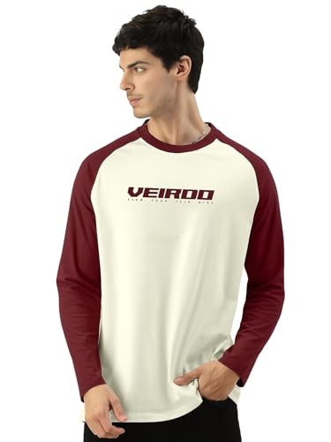 Image of Veirdo Pure Cotton Regular Fit Round Neck Front Chest Typographic Logo Printed Raglan Full Sleeve T-Shirt for Men (Colors: Green, Brown & Maroon)