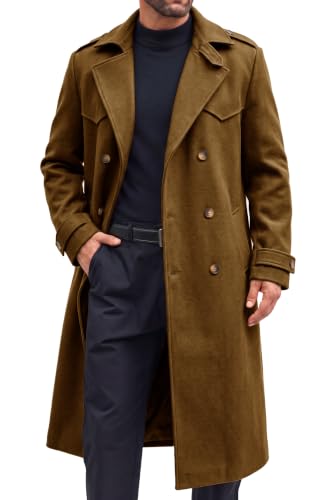 Image of Runcati Mens Pea Coat Double Breasted Long Trench Coat Winter Overcoat