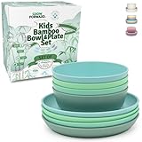 Grow Forward Bamboo Kids Plates and Bowls Sets - 8-Piece...