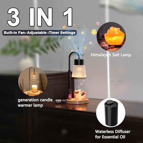 Candle Warmer Lamp, Essential Oil Diffuser, Adjustable Height Candle Lamp Wax Warmer with Timer, Electric Dimmable Wax Melt Warmer for Scented Jar Candles Mom Gift