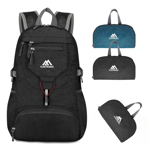 flintronic Leicht Wanderrucksack Klein, 20L Faltbarer Rucksack Ultra Leicht, Unisex Tagesrucksack Outdoor, Wasserdichter Wanderrucksack für Camping, Outdoor, Wandern, Radfahren (Schwarz)