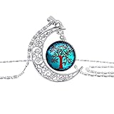 Collar con colgante de luna calado, con árbol de la vida con piedras preciosas 08, regalo decorativo para mujeres y niñas.
